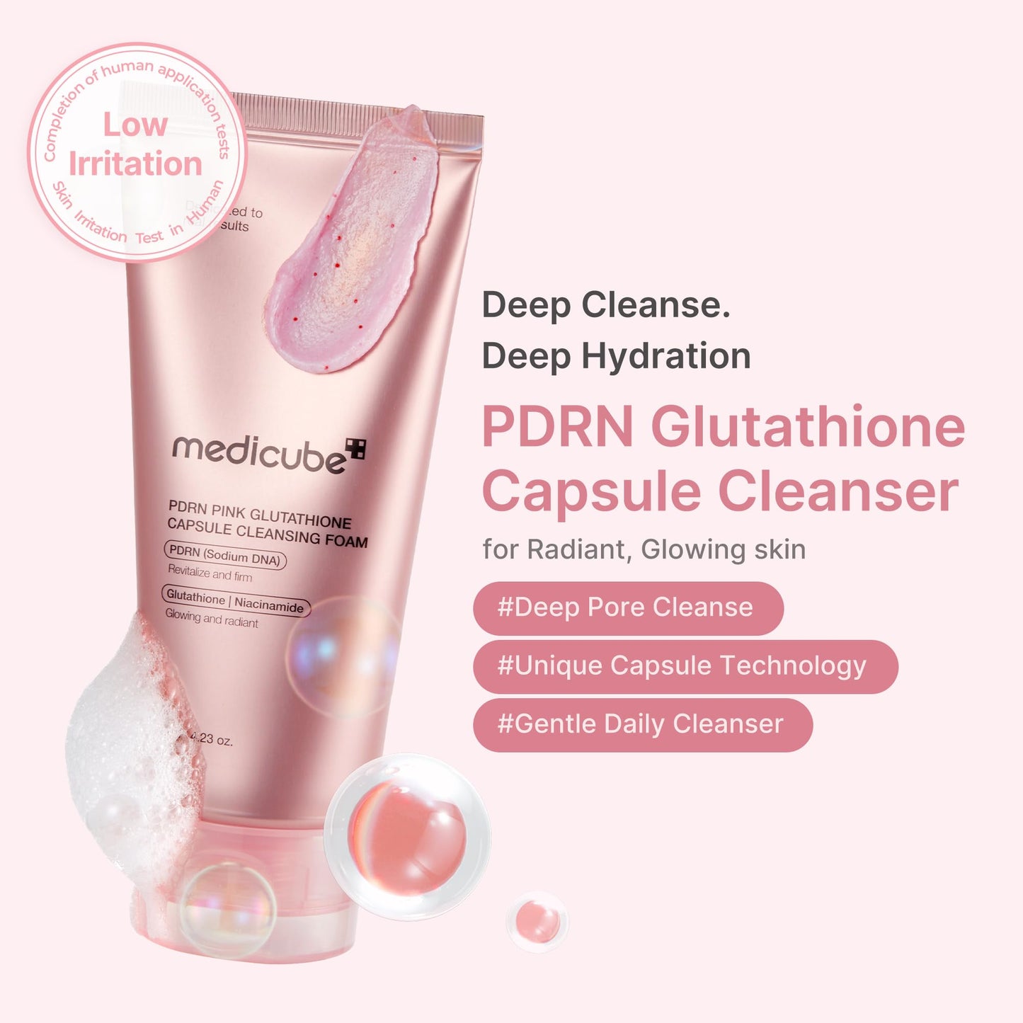 MEDICUBE – PDRN Pink Glutathione Capsule Cleansing Foam